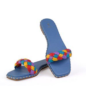 Women's Minimalist braided Blue Sandal Slipper Slides